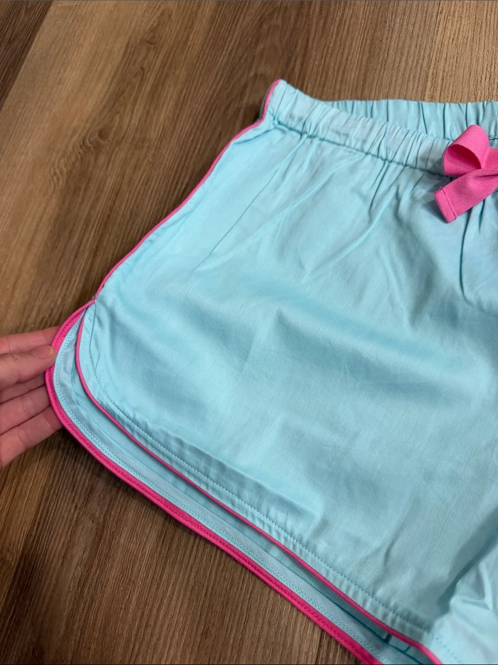 NEW LAKE Pajama Shorts Baby Blue Pink Tie Waist Sleepwear Cotton Size XS